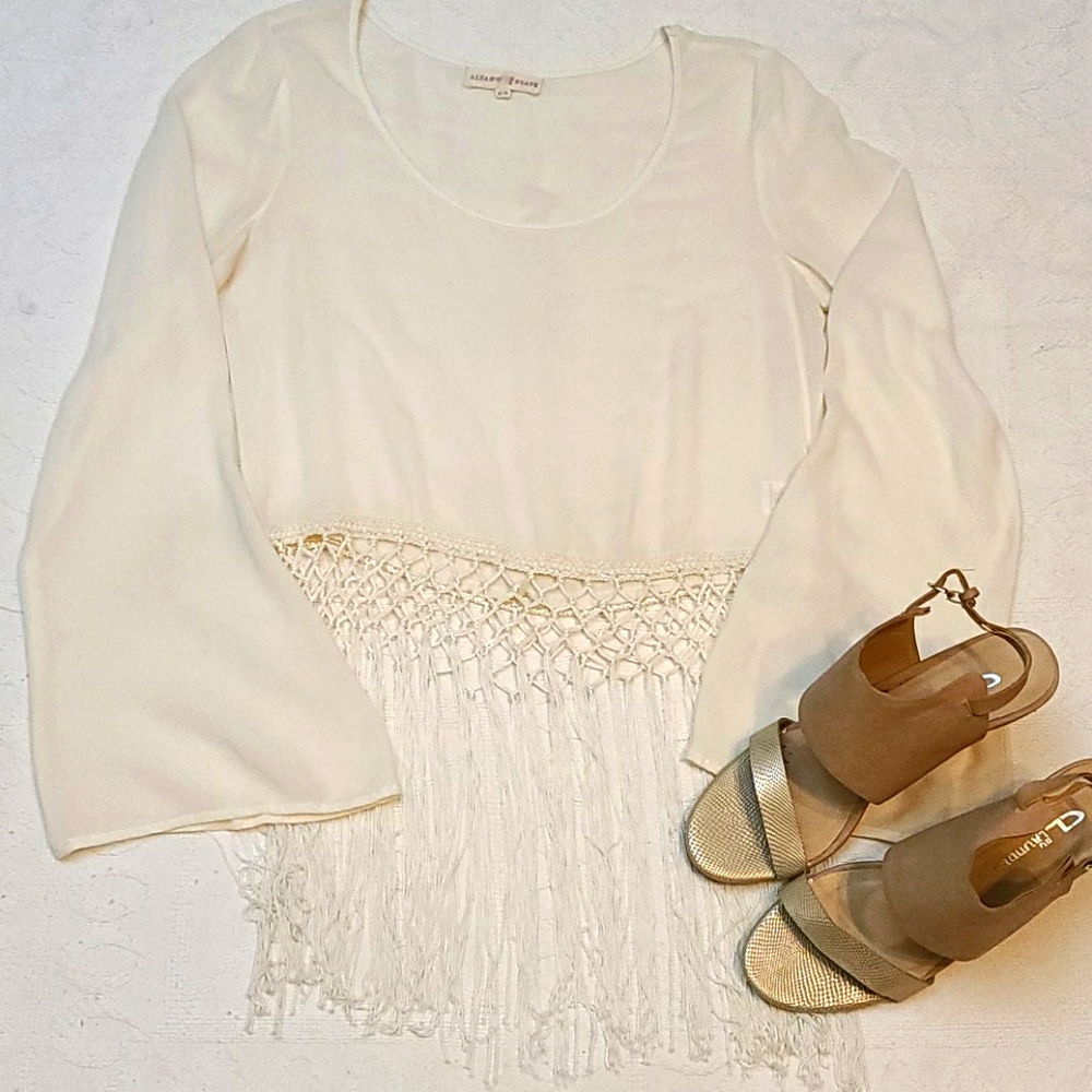 Altar'd State cream fringed hem top bohemian